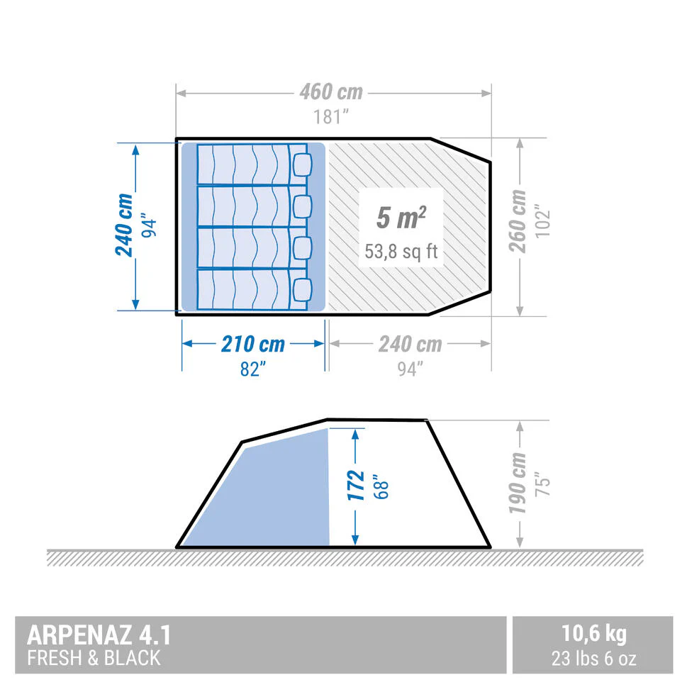 Arpenaz 4.1 Fresh & Black Camping Tent - 4-person - Image 4