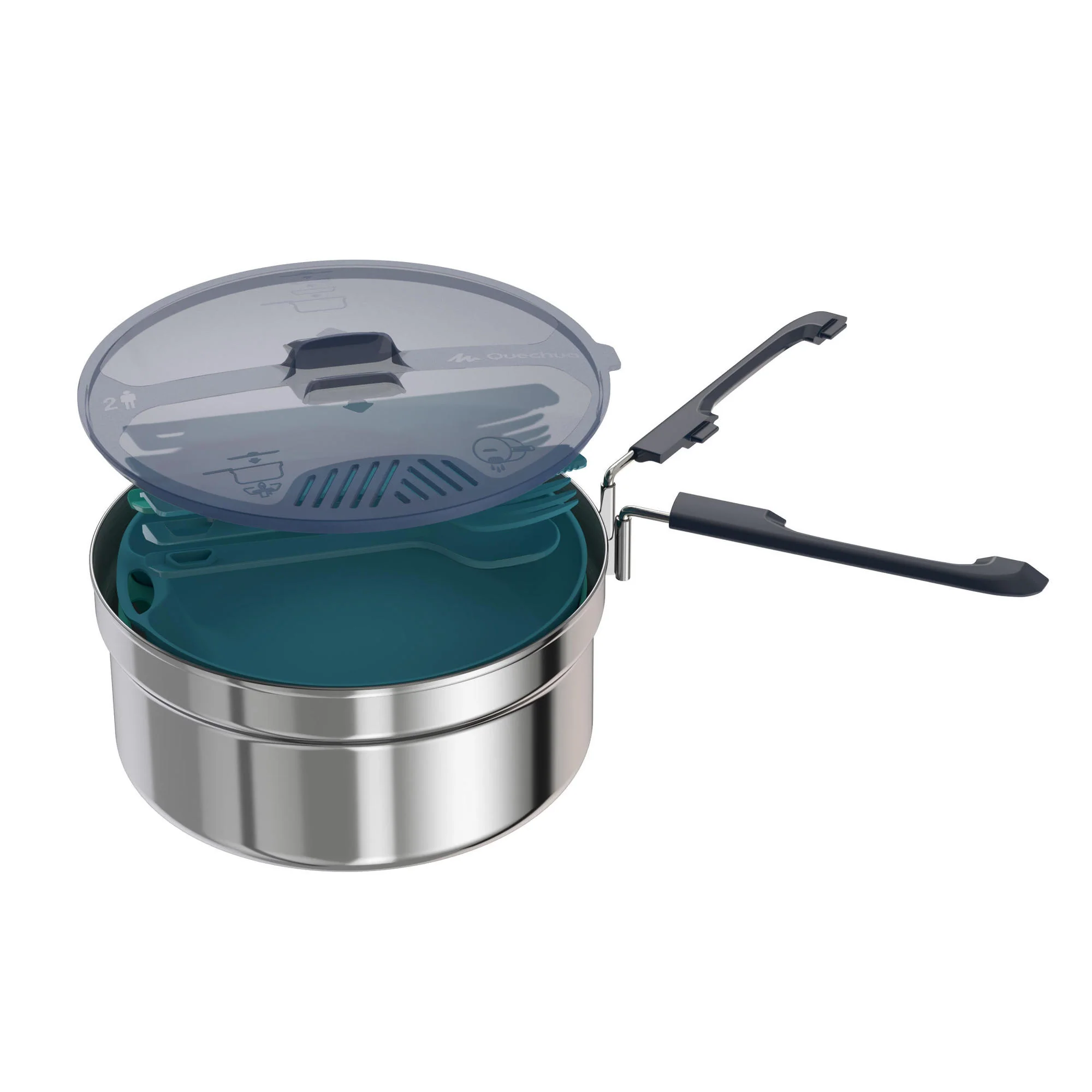 Quechua MH100 1.6 L Stainless Steel 2-Person Camping Cookset - Image 4