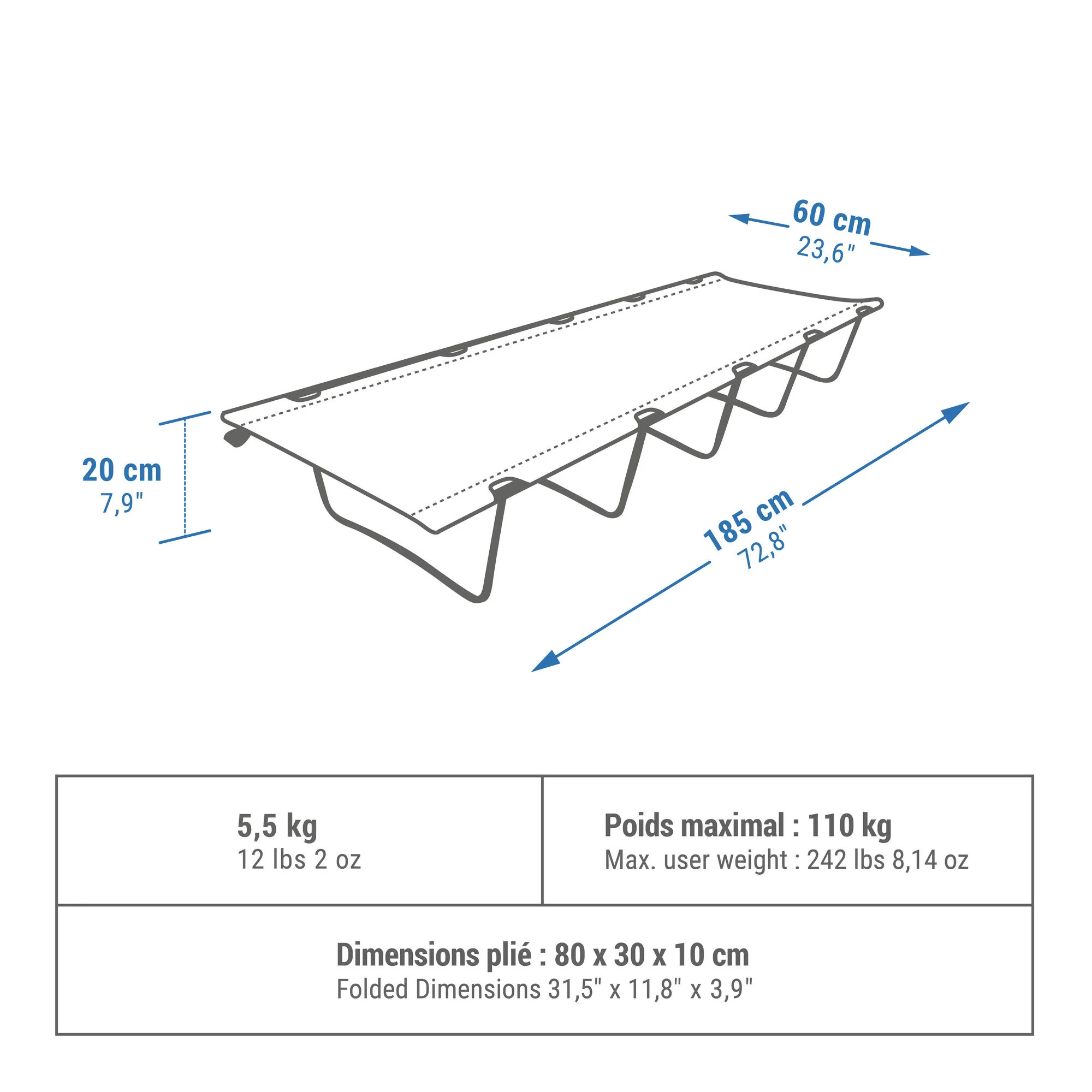 Quechua 24" Camp Bed - 1 Person - Image 2
